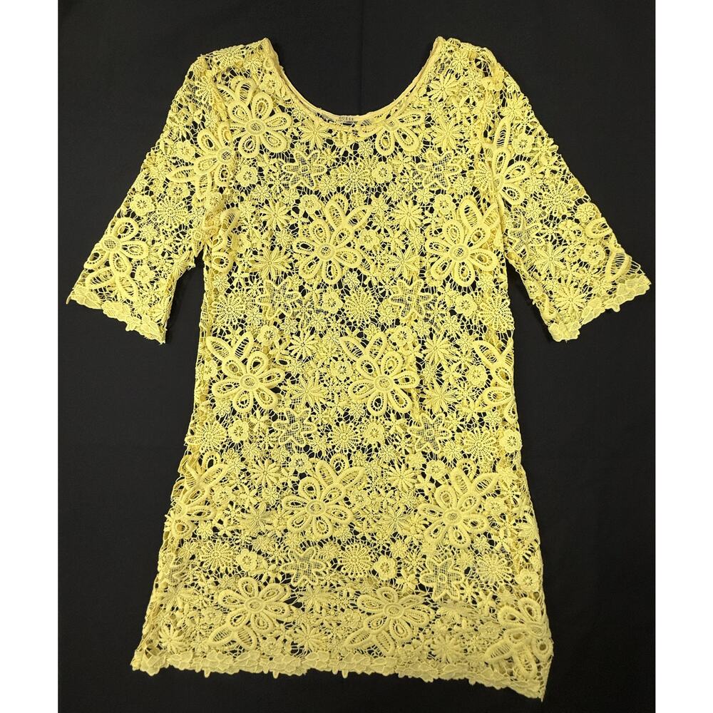 Guess Women’s Butter Yellow Floral Lace Dress Size XL - Picture 2 of 10